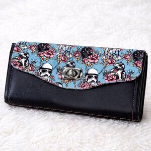 Handmade Gothic Floral Skull Wallet Clutch Zip Around Purse Alternative